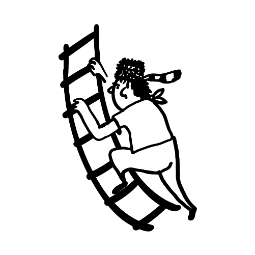 Figur die eine Leiter hochklettert